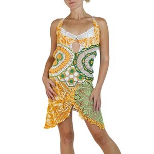 Morphew Collection Orange Green Cotton Crochet Lace Mini Dress image 6