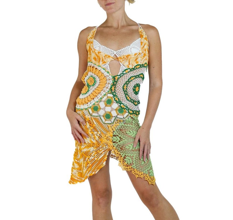 Morphew Collection Orange Green Cotton Crochet Lace Mini Dress image 6