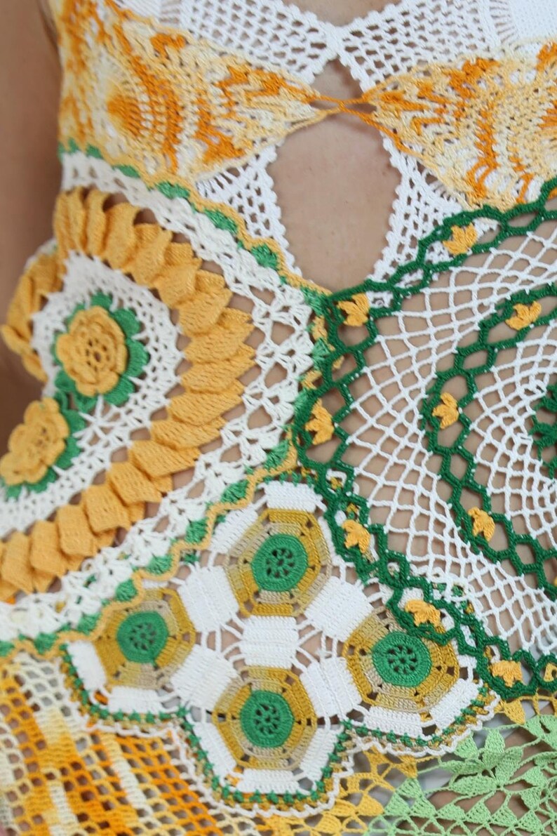 Morphew Collection Orange Green Cotton Crochet Lace Mini Dress image 7