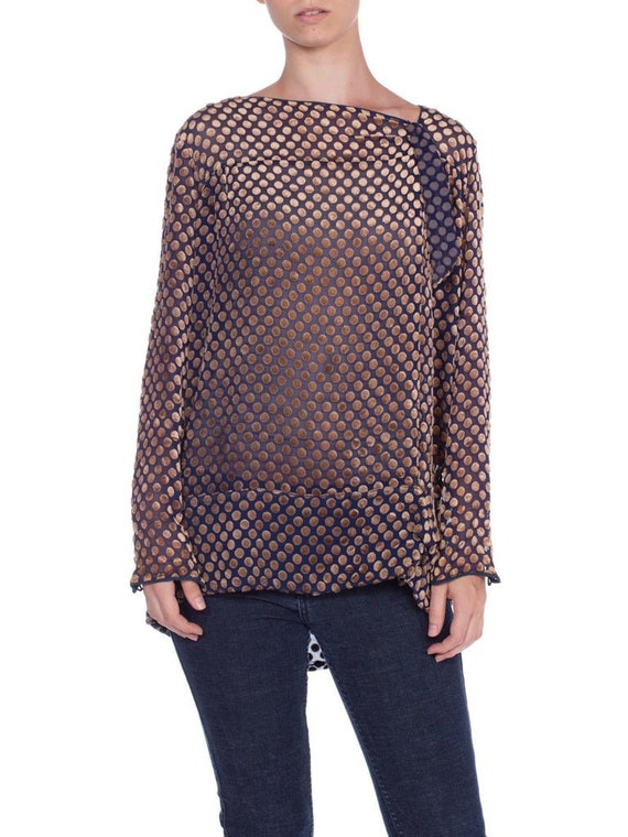 1920's Silk Velvet Burnout Chiffon Polka Dot Top