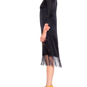 1920S Morphew Collection Black Pink Silk Faille Embroidered Dress With Beaded Fringe image 2