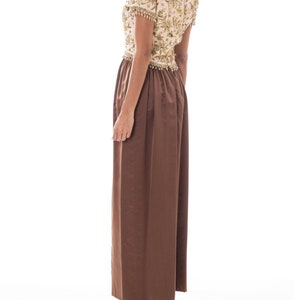 1950S BALENCIAGA Style Ivory & Brown Silk Duchess Satin Gown With Elaborate Gold Metalwork Embroidery Crystal Beading image 6