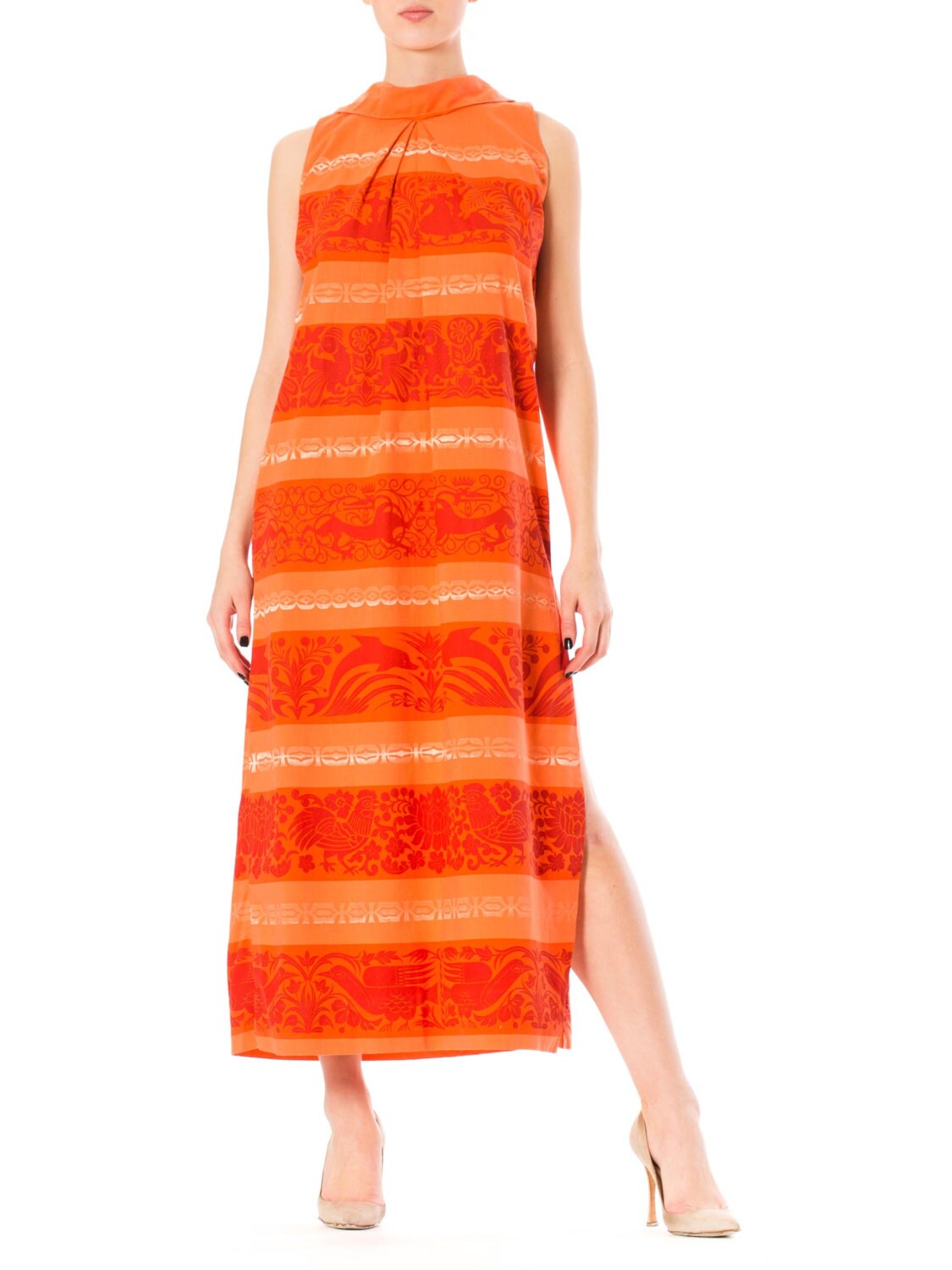 Vintage 1960s Novelty Animal Print Coral Sleveless Maxi Dress Etsy