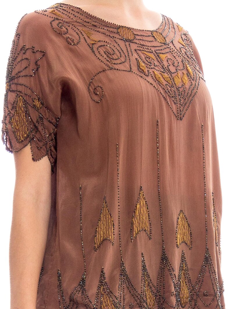 1920S Silk Crepe De Chine Deco Beaded & Embroidered Top image 5