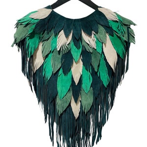 MORPHEW COLLECTION St.Patricks Suede Fringe Feather Leather Cape image 2