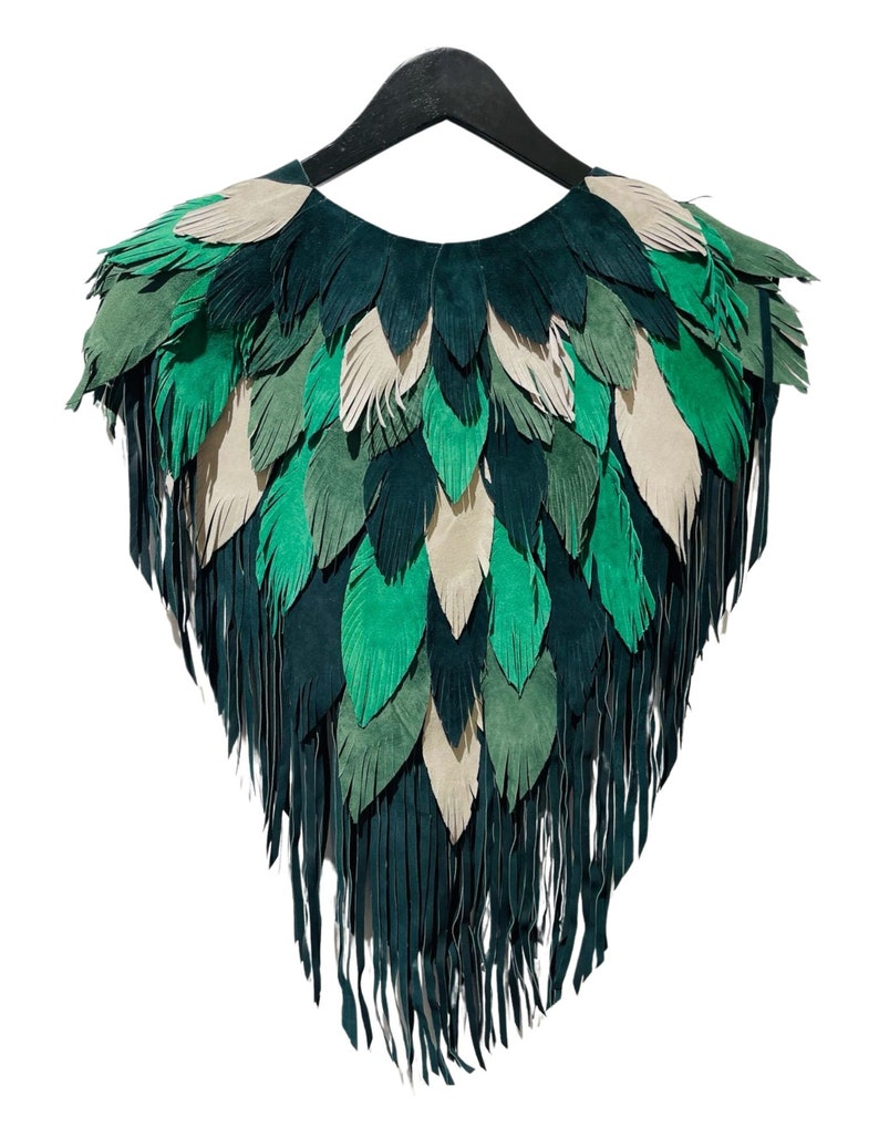 MORPHEW COLLECTION St.Patricks Suede Fringe Feather Leather Cape image 2