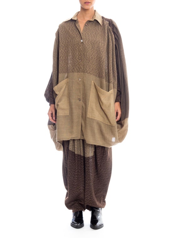 1980S ISSEY MIYAKE Tan & Brown Wool Blend Oversiz… - image 2