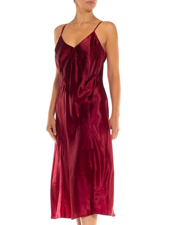 1930S Ruby Red Rayon Satin Bias Cut Slip Dress - image 6