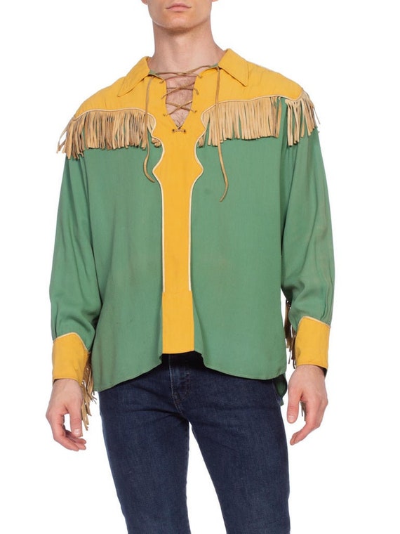1940'S Green & Gold Rayon Rare Men's Gene Autry R… - image 1