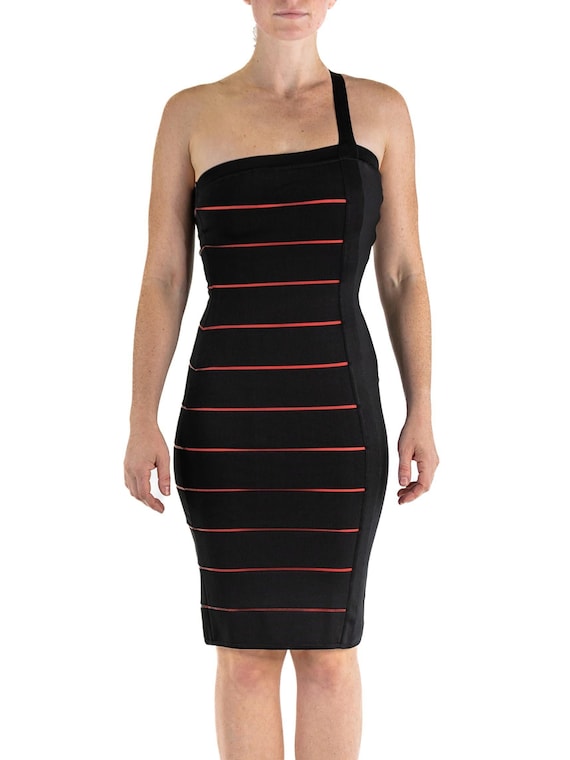 1990S Herve Leger Black  Red Rayon Blend Body-Con… - image 1