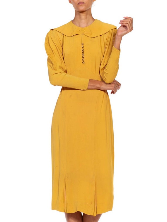 1930S Mustard Yellow Rayon Crepe Caplet Dress Wit… - image 10
