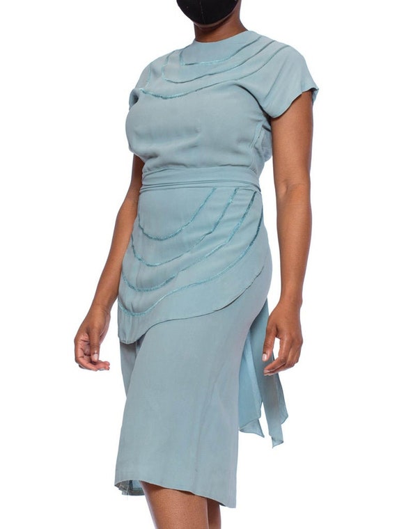 1940S Mint Blue Rayon Crepe Dress With Sash Belt … - image 7