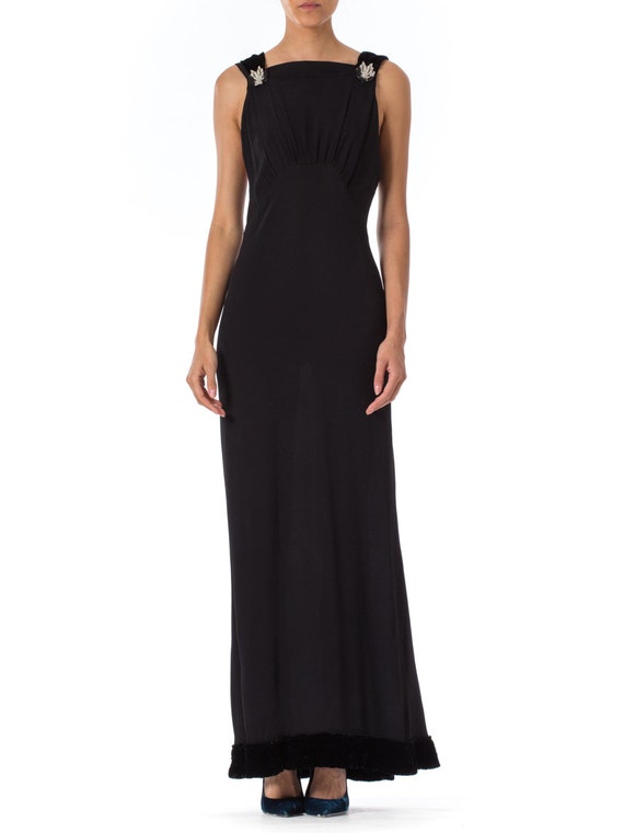 1930S Rayon Crepe & Velvet Gown Straight Cut With