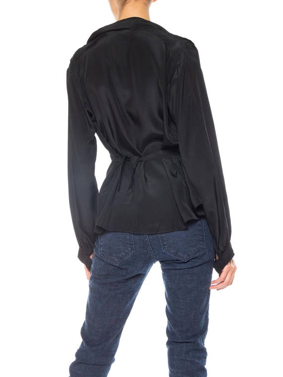 Edwardian Black Silk Long Sleeve Pleated & Belted… - image 4