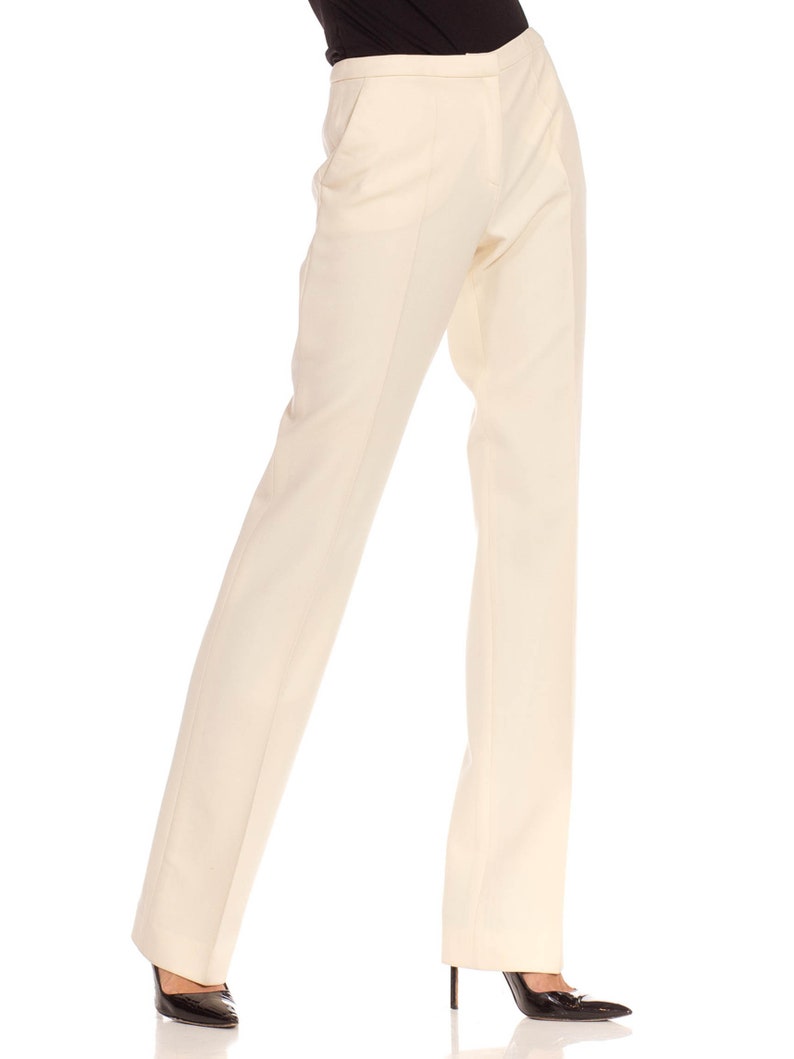 1990S Gianni Versace Cream Wool Crepe Cigarette Pants image 5