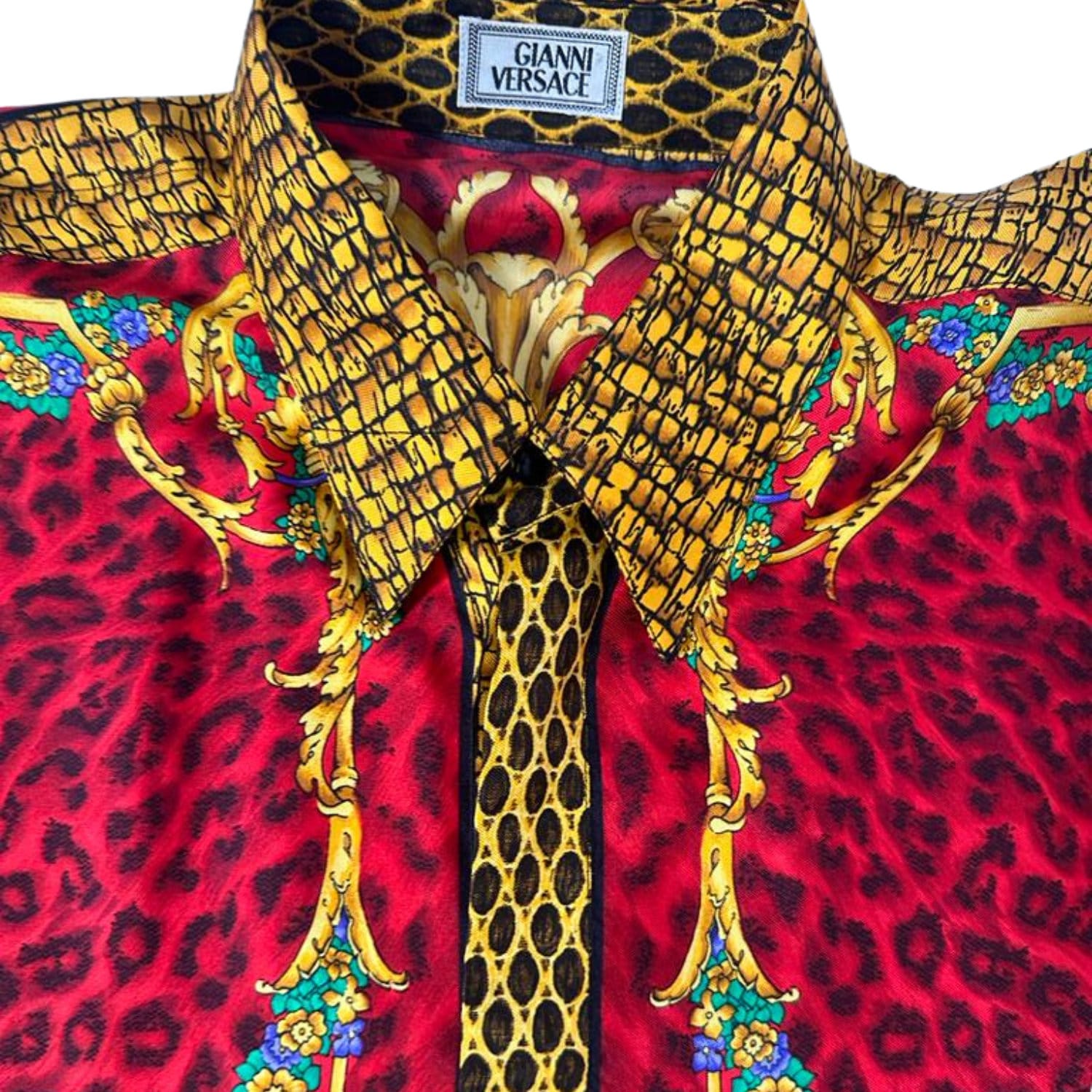 90s GIANNI VERSACE ベロア バロック 総柄 ベスト ジレ 1990s Gianni Versace Red & Gold Silk Twill Baroque Leopard