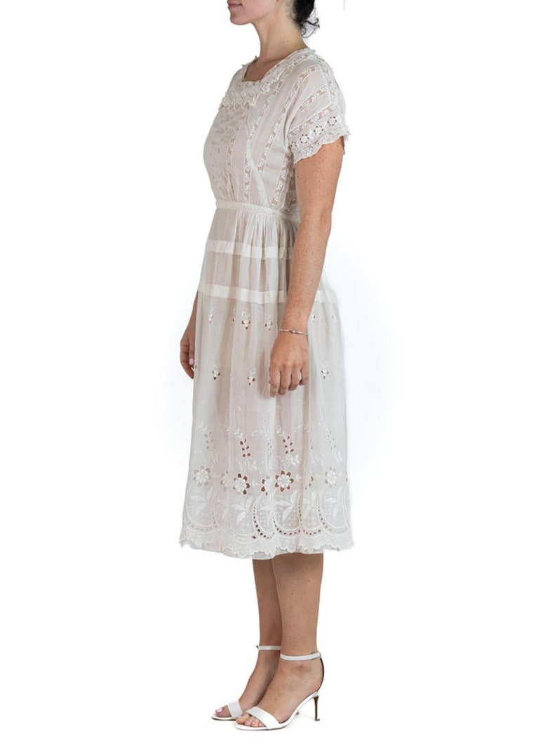 Edwardian White Organic Cotton Lawn Embroidered Lace Summer Tea Dress image 5