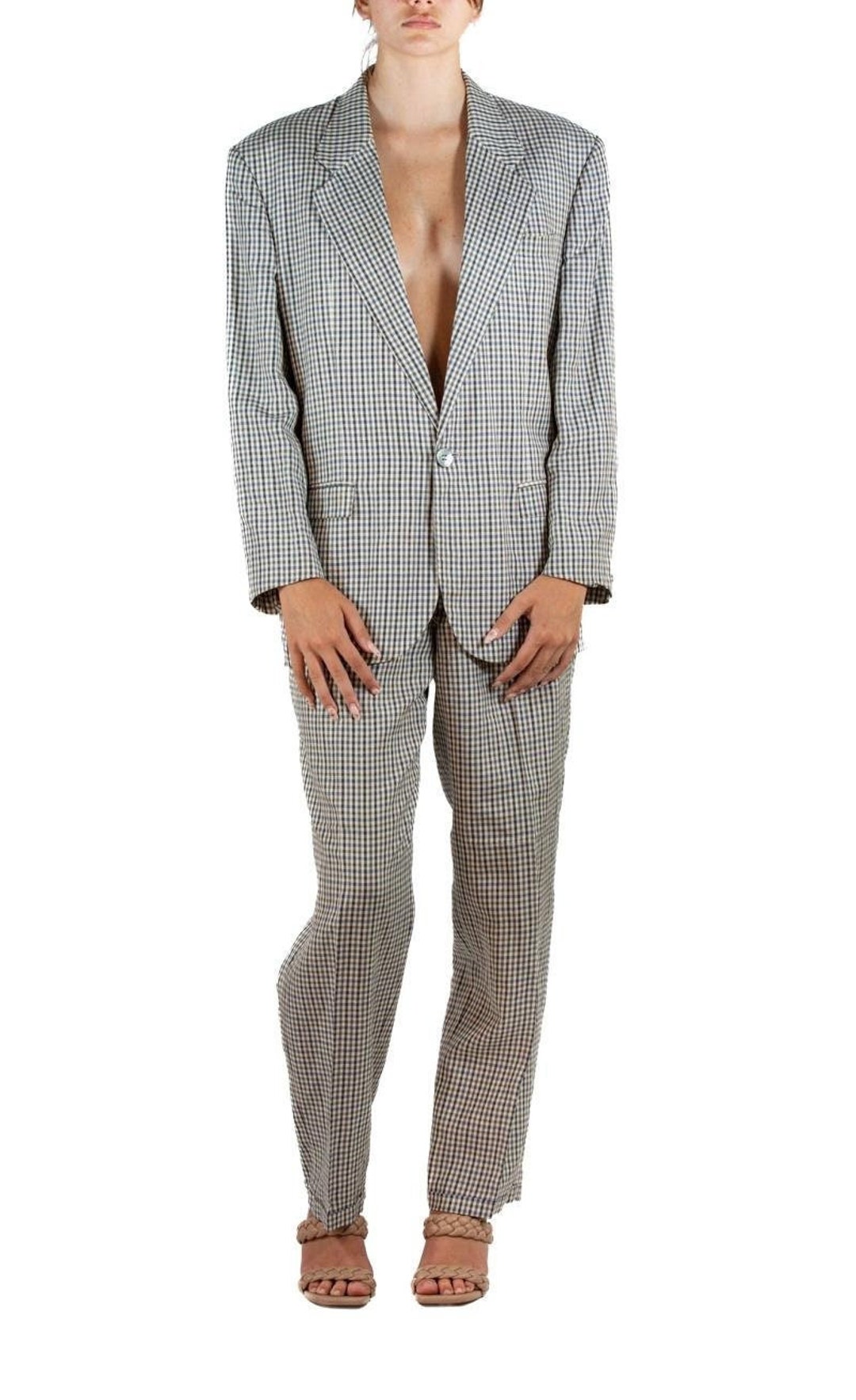 【メーカー直送】 1990S Perry Ellis Silk Linen Check Pant Suit - Etsy Sweden スーツ