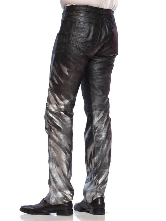 1980S Black Leather Men's Pants With Silver Metal… - image 2