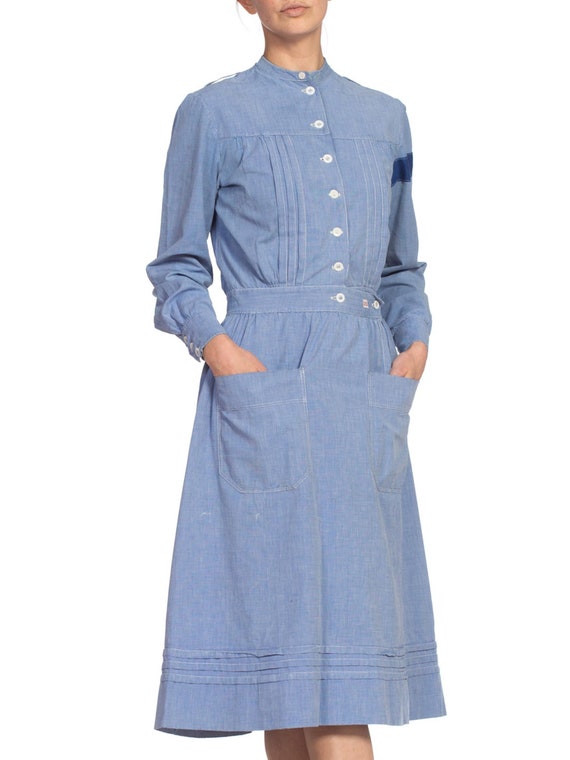 Edwardian Cotton Chambray WWI Authentic War Nurse… - image 4