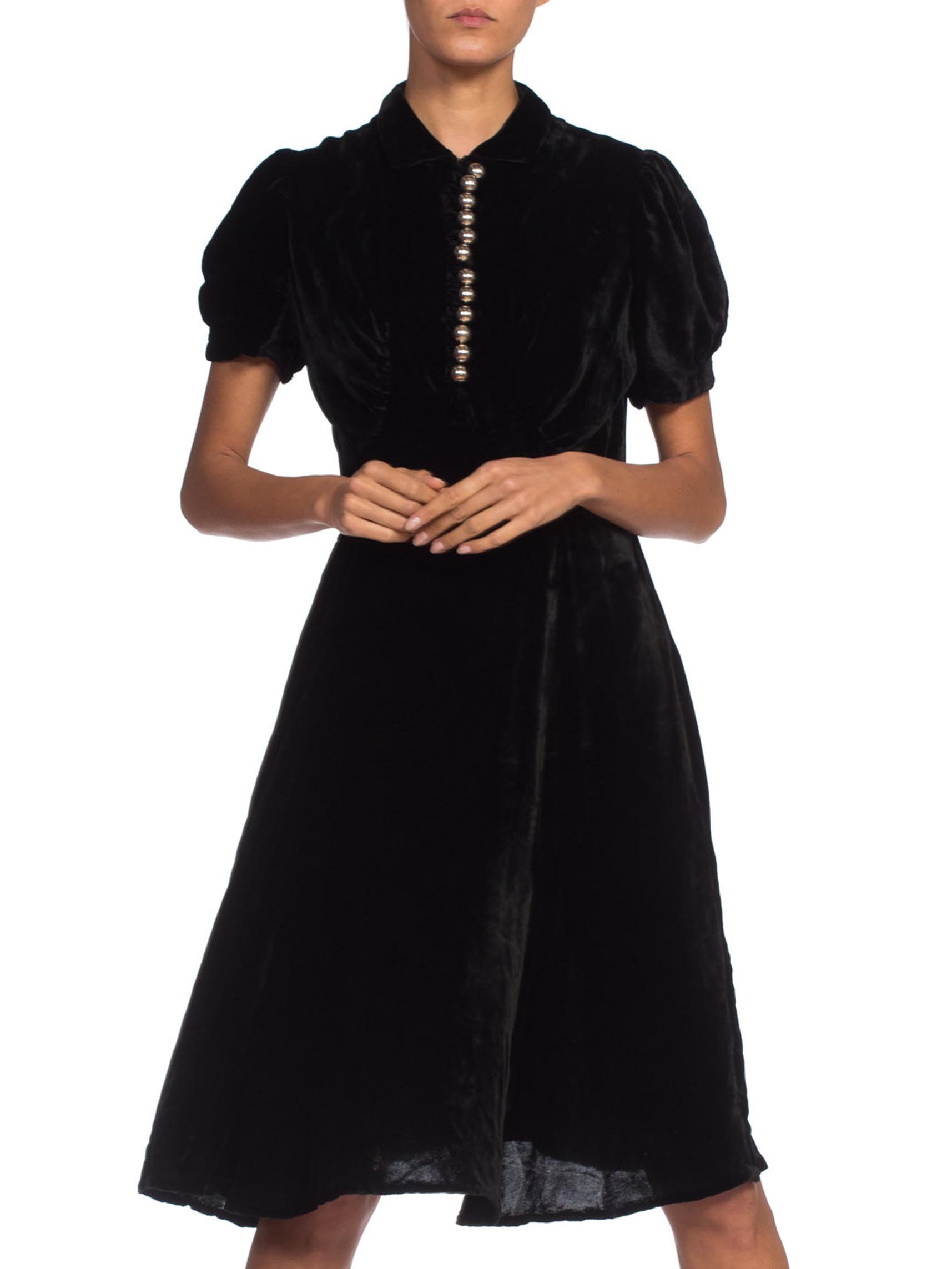 Vintage 1930s Black Bias Cut Velvet Dress