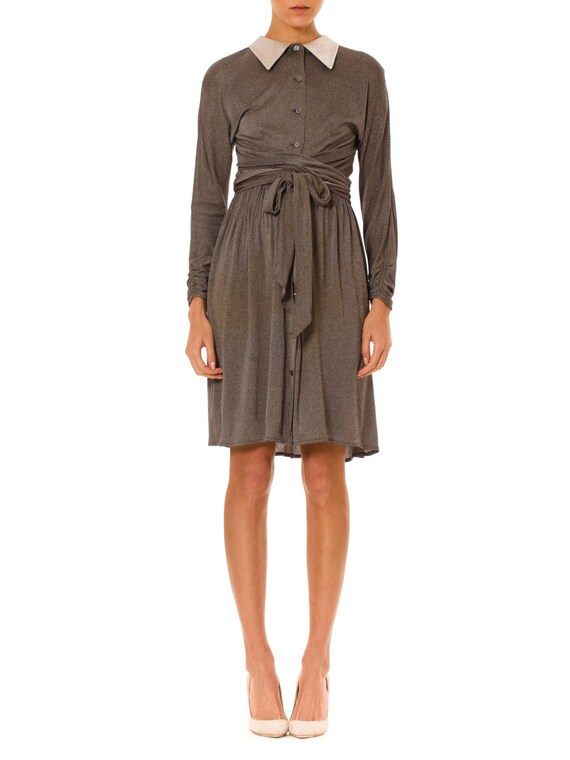 geoffrey beene jersey dress GEOFFREY BEENE Black Wool Jersey Dress with Satin Pouf Sleeves