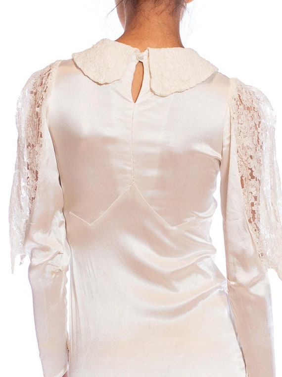 1930S Cream Rayon Satin  Chantilly Lace Unique Sl… - image 10