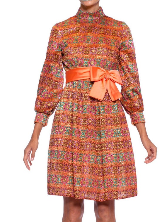 1960S Orange Metallic Silk Lurex Lace Mini Cocktai