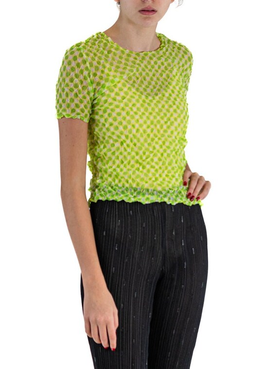 1990S Issey Miyake Lime Green Sheer Polyester Shr… - image 7