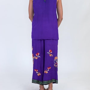 1920S Purple Hand Embroidered Silk 3-Piece Chinese Lounge Pajamas image 7