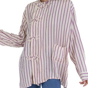 Victorian White Lavender Silk Striped Antique Pajama Top image 6