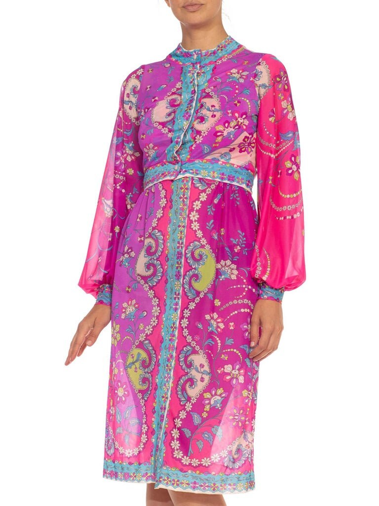 EMILIO PUCCI レースワンピースとカーディガン2点　✅クリーニング済み 1970S Emilio Pucci Pink Purple Rayon Empire Waist Psychedelic