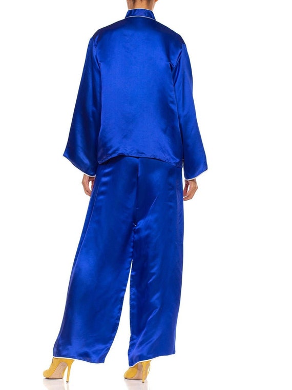 1970S Indigo Blue Silk Japanese Pajamas Ensemble … - image 8