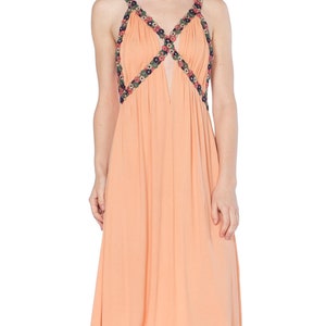 MORPHEW COLLECTION Peach Silk Jersey Dress With Cutout Front & 1930S Floral Trim image 3