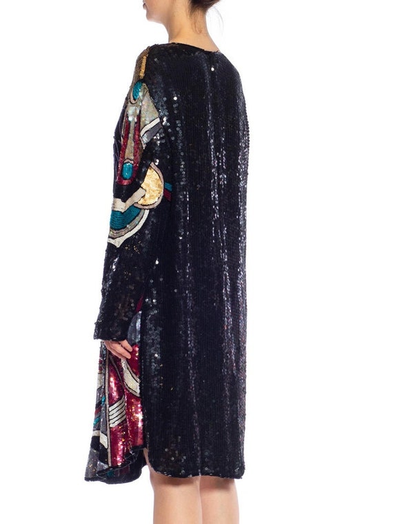 1980S Black & White Multicolored Beaded Silk Abst… - image 9