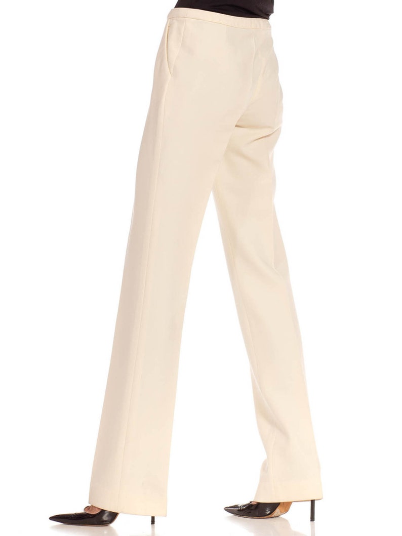 1990S Gianni Versace Cream Wool Crepe Cigarette Pants image 8