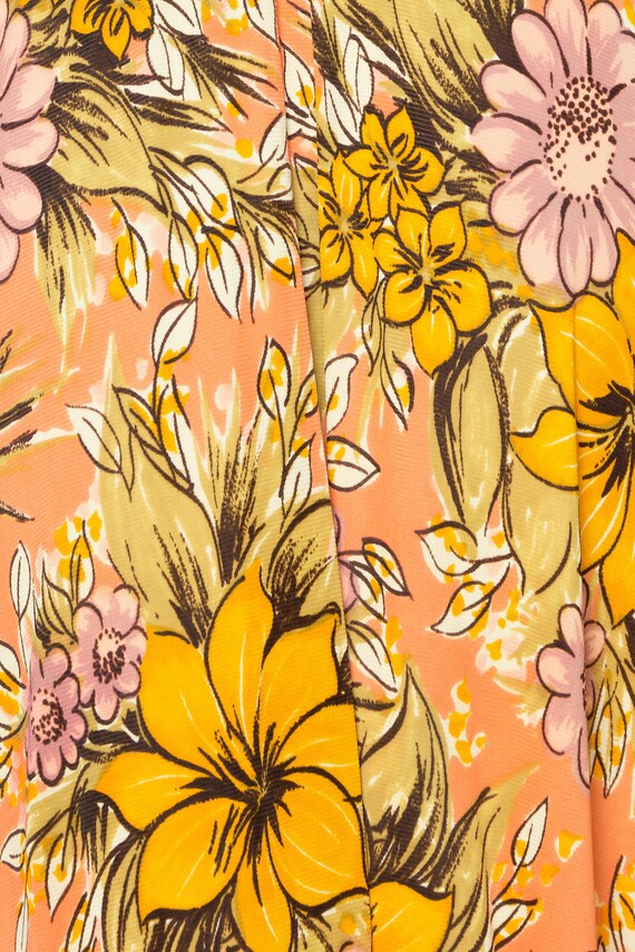 1960S AVALON Orange Polyester Long Floral Print D… - image 5