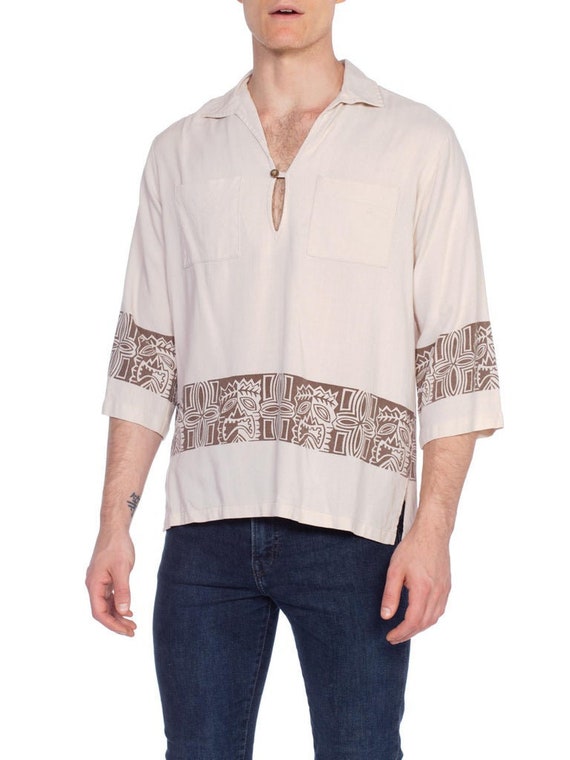 1950's Hawaiian Tiki Head Rayon Shirt
