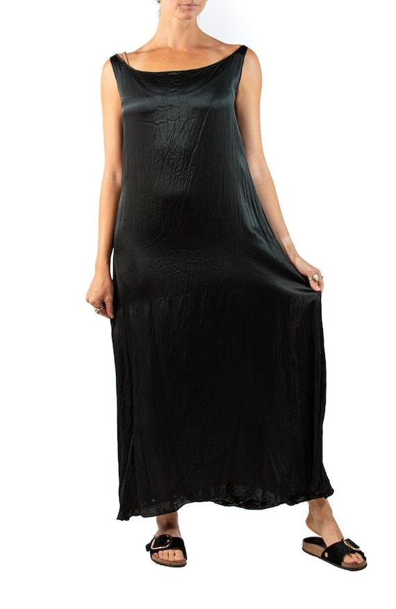 1930S Black Silk Satin Dress With Patina