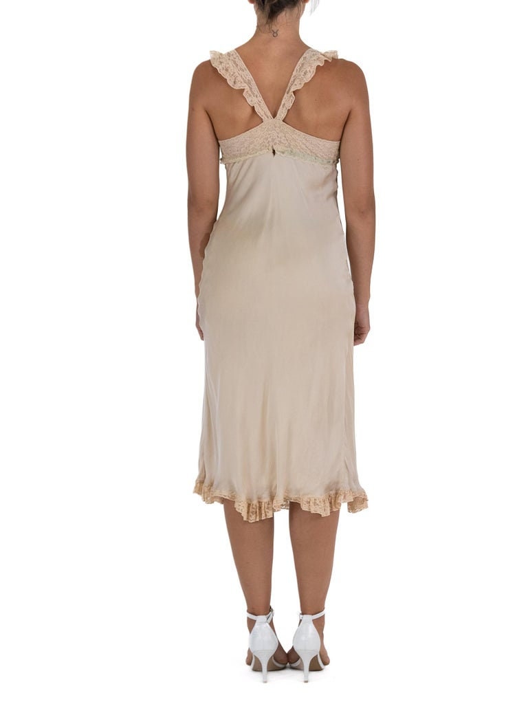 1990S Cream Silk Slip Dress Made With Vintage Lace Etsy