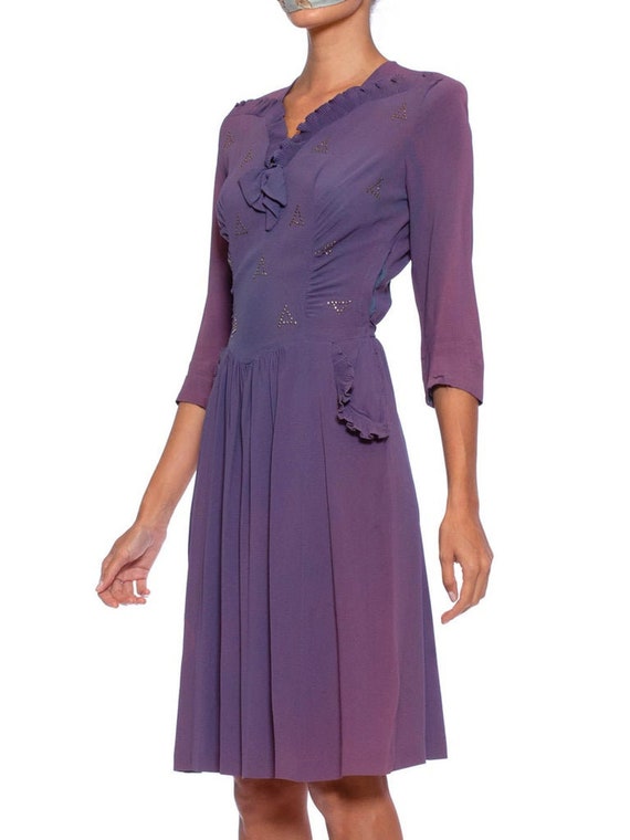 1940S Purple Rayon Blend Crepe Silver Studded Dre… - image 4