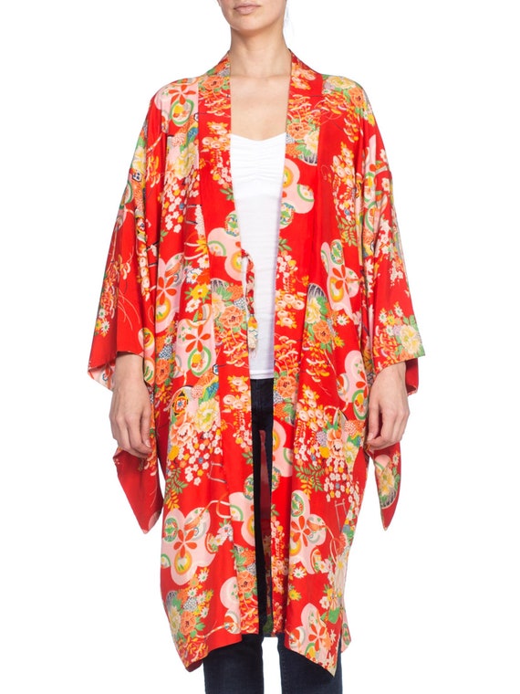 1940'S  Japanese Asian Floral Silk Kimono - image 5