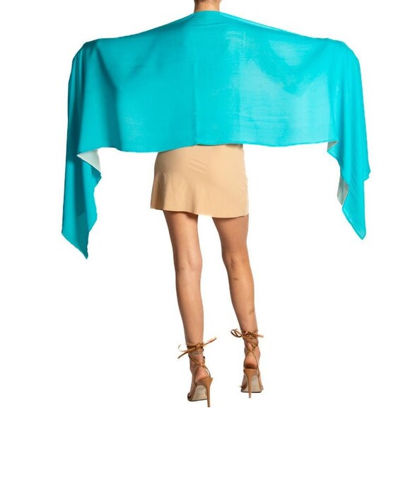 1950S Aqua Blue & Cream Silk Scarf Gem