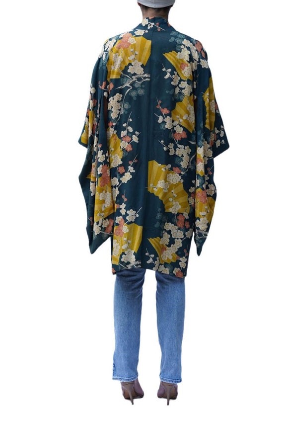 1920S Green Silk Fan Print Kimono - image 5