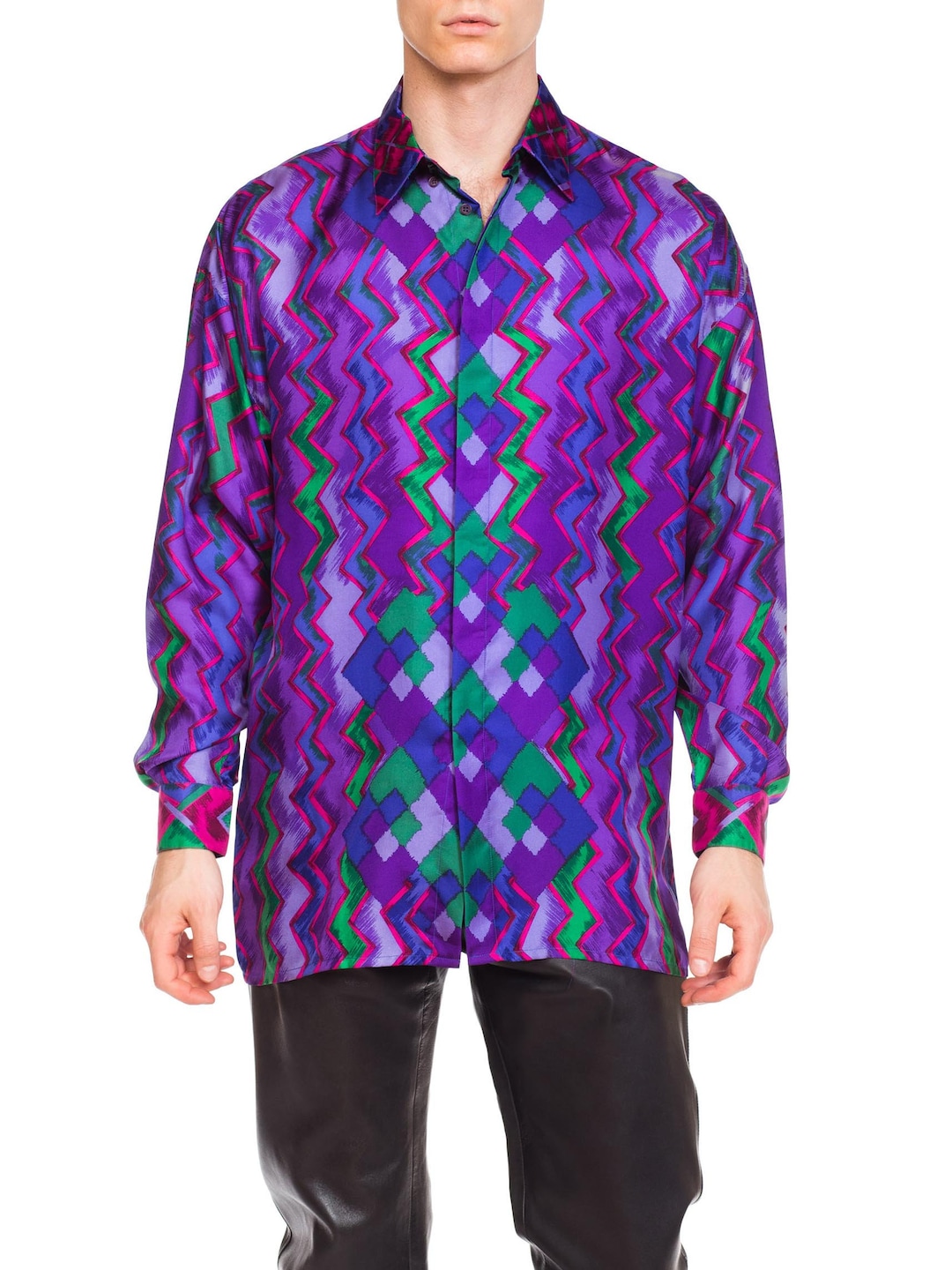 1990S GIANNI VERSACE Purple Geometric Silk Men's Istante 1990S GIANNI VERSACE Purple Geometric Silk Men's Istante
