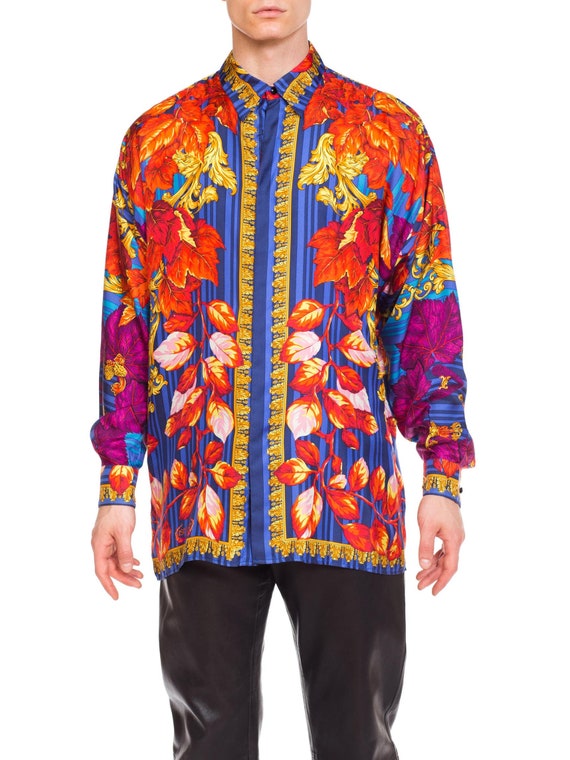1990S GIANNI VERSACE Silk Men's Istante Gold Baroq