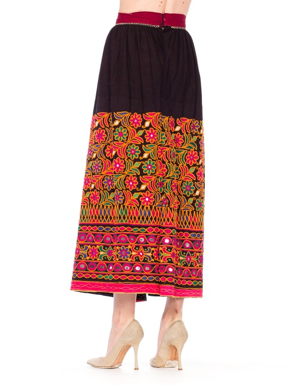 1960S Black Cotton Indian  Skirt Embroidred In Or… - image 2