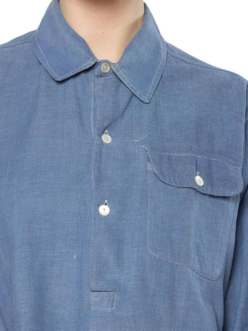 1940S Cotton Men's French Workwear Popover Shirt With Single Pocket image 5