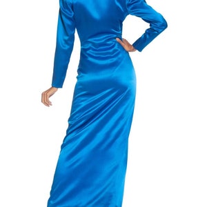 1980S Givenchy Electric Blue Haute Couture Silk Double Faced Satin Sleeved Gown With Slit Sash image 6