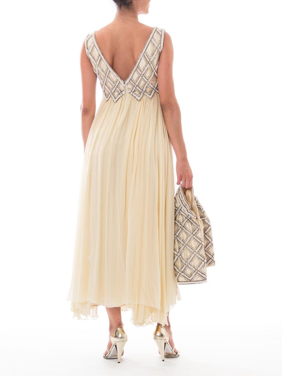 1960S Cream Beaded Silk Chiffon Empire Waist Gown… - image 4